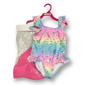 Bmagical by Btween Unicorn Sunhat One Piece Swimsuit Size 5 NWT